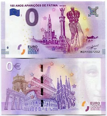 100 Years Of Fatima Apparitions Portugal 0 Euro Souvenir Note 2017 Series 1 • £6.49