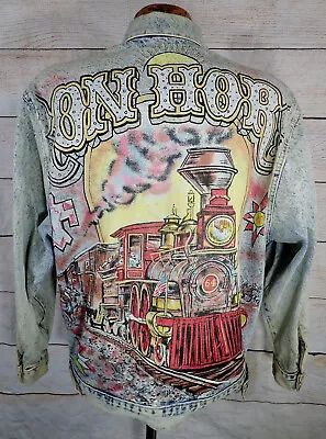 Rare Vintage Tony Alamo Iron Horse Denim Jacket Railroad Western Airbrush Theme • $220