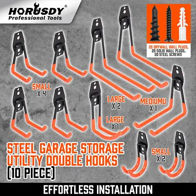 10X Storage Hooks Utility Double Wall Mount Garage Organization Tools Heavy Duty • £15.99
