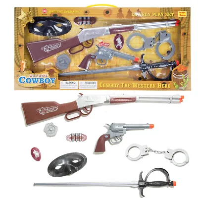 Kids Toy Gun Wild West Cowboy Pretend Role Play Set Rifle Pistol Sword Handcuffs • $29.99