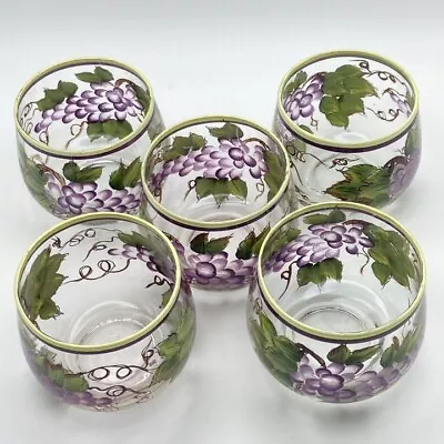 Set Of 5 Hand Painted Glass Votive Candle Holders W/ Grape Clusters Vines Winery • $32