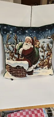 $19.99 • Buy Vtg Christmas Pillow- Santa Chimney W/ Reindeer By Hallmark, Tapestry Pillow 16 