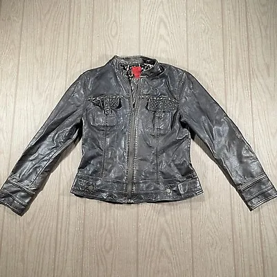 $22 • Buy V. Cristina Gold Metallic Bronze Faux Leather Full Zip Moto Leopard Jacket Sz L