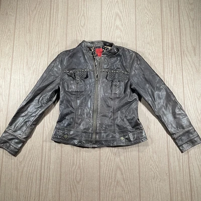 $22 • Buy V. Cristina Gold Metallic Bronze Faux Leather Full Zip Moto Leopard Jacket Sz L