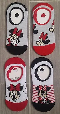 NEW Disney MINNIE MOUSE 4 Pack Girls Kids Sparkly Trainer Liner No Show Socks • £7.99