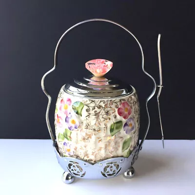 Cute Vintage Jam Pot. Wade. Made In England C1940s. Hand Painted. Stand & Spoon • £60