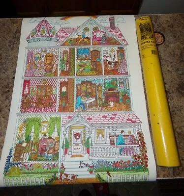 Vintage Original 20  X 30  Victorian House Doodle Art Poster Colored • $45.24