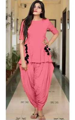 Ethnic Pink Rayon Dhoti Kurta Readymade Fashion Clothing For Women & Girls Dress • $59.24