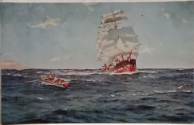 Old Postcard Sailing Ship Off Valparaiso By Thomas Somerscales • £11