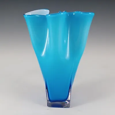 Japanese Vintage Blue & Opal White Cased Glass Handkerchief Vase • £25