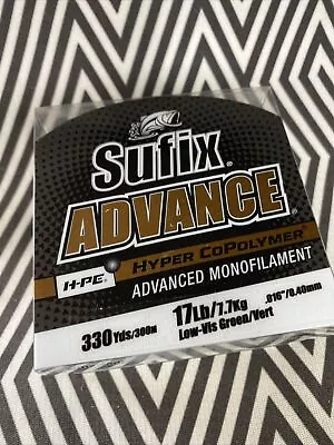 Sufix Advance Lo-Vis Green 17lb Hyper Copolymer Monofilament 330 Yard Mono • $11.19