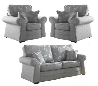 Grey High Quality Fabric Material 2 Seater Sofa + 2 Armchairs Suite ROMFORD • £999