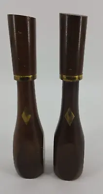 Vtg Set Salt Shaker & Pepper Grinder Wood Brass Mid-Century Modern MCM Japan • $29.99