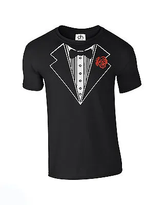 Tuxedo Suit Bow Tie Funny Joke Novelty WEDDING Stag Fancy Dress (ROSETSHIRT) • £5.75