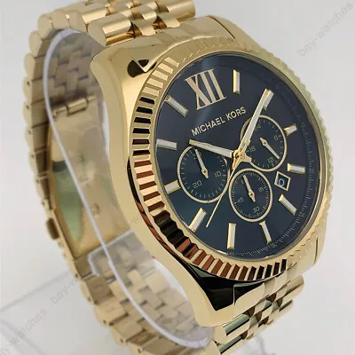 Michael Kors MK8286 Lexington Black Dial Gold Bracelet Formal Men's Watch • $106.10