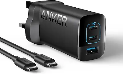 67W USB C Plug Anker 335 Fast Charger 3-Port 5 Ft USB-C To C Cable Included • £51.25