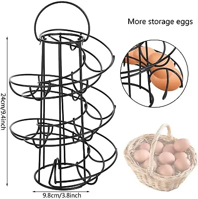 Spiral Egg Skelter Dispenser Rack Home Upgrade Sturdy Base 22 Eggs Basket Hold • £21