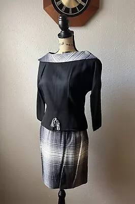 1950s Vintage Plaid Skirt Top Set Secretary Fall Retro Madmen Rockabilly S M 50s • $72