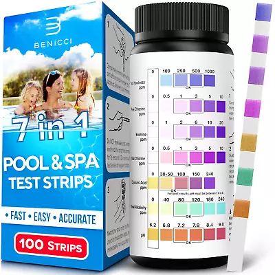 7-In-1 Accurate Pool Test Strips - 100 Hot Tub Spa Test Strips - Quick Pool Wate • $14.10