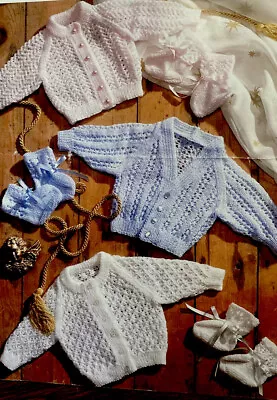 Baby Cardigans And Bootees Knitting Patterns In 3ply 0-3 3-6 Months E2 • £3.45