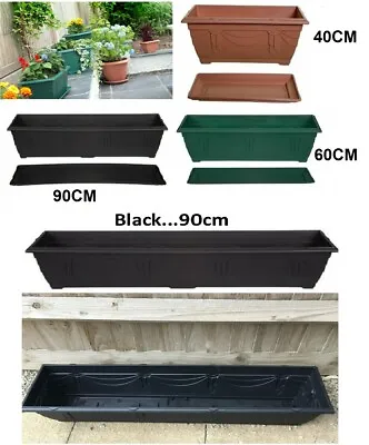 Plastic Rectangular Planter Flower Plant Pot Broad Base Saucer Tray Water Garden • £9.95