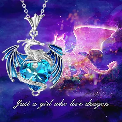 Fashion Birthstone Flying Dragon Pendant Necklace Women Men Charm Jewelry Gift • $1.58