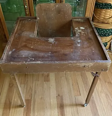 Vtg Child’s Folding High Chair - Play Table On Wheels • $29.99