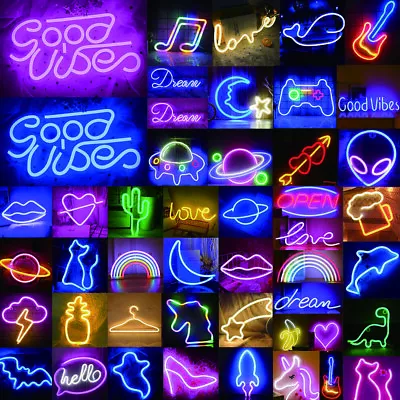 USB/Battery LED Neon Sign Light Wall Hanging Kids Bedside Lamp Xmas Decor UK • £22.67