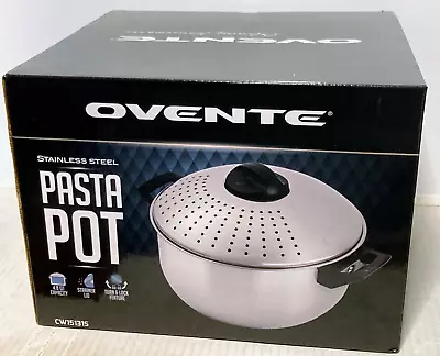 Ovente Stainless Steel Pasta Pot 4.8Qt Chrome W/ Strainer Lid Turn & Lock Lid • $28.99