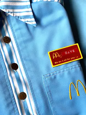 Vintage 1976 McDonalds Uniform Shirt Polo Short Sleeve M To L Rare Baby Blue 70s • $99