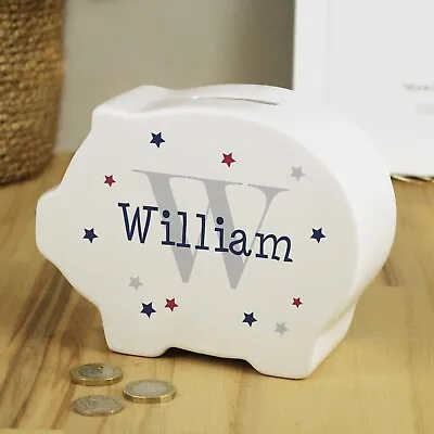 £17.99 • Buy PERSONALISED Children's Name & Initial Ceramic Piggy Bank Money Box Boys Girl