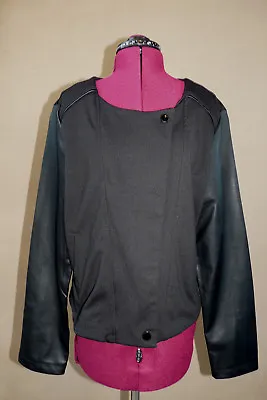 MCGINN Cropped Faux Leather Sleeve Jacket Womens Sz 4 XL Black Modern Fitted • $99