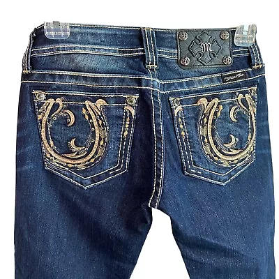 Miss Me Jeans Womens Size 26 Skinny Cut Denim Embellished Horseshoe Pockets • $49.99