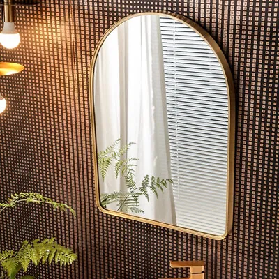 Gold Curved Arch Metal Frame Mirror Wall Vanity Hang Entryway Bathroom • £33.95