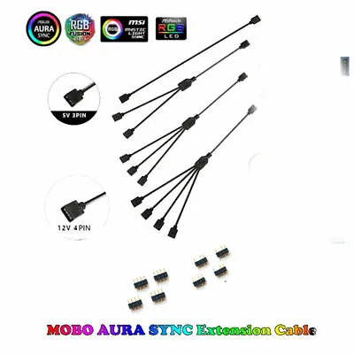 ARGB 5V 3Pin Extension Cable Adapter 12v 4pin RGB Splitter Cable MSI US ASRock • $1.99