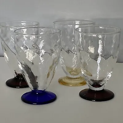 Hand Blown Glasses Goblets Set Of 4 Multi Colored Clear Tops Vintage EUC Cobalt • $29.99