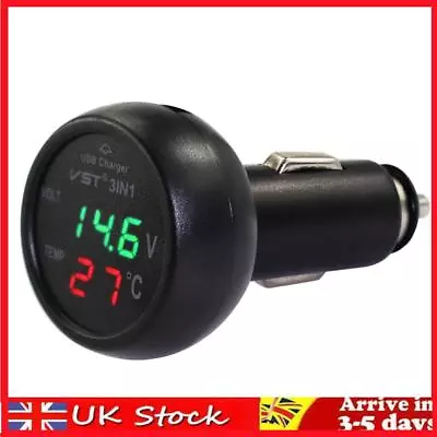 3 In 1 Car Voltmeter Thermometer 12V 24V Multifunctional Adapter (Red Green) • £7.89