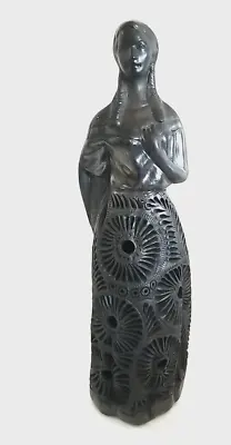 Mexican Folk Art Black Pottery Woman Figurine Barro Negro Cutout 14 Inch • $97.30