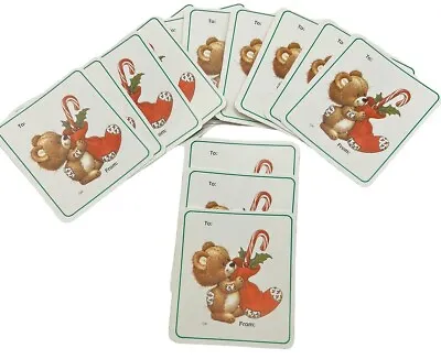 Vintage Christmas Gift Tags Teddy Bear With Stocking Holiday Patches Lot Of 14 • $7.99