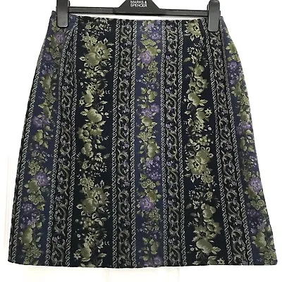 Vintage Laura Ashley Cord Skirt Black Navy Green Purple Floral W30 *Please Read* • £14.99