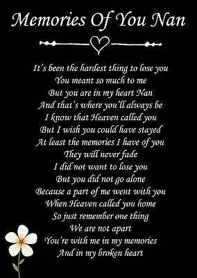 Memories Of You Nan Memorial Graveside Poem Card & Free Stake F80 • £3.29