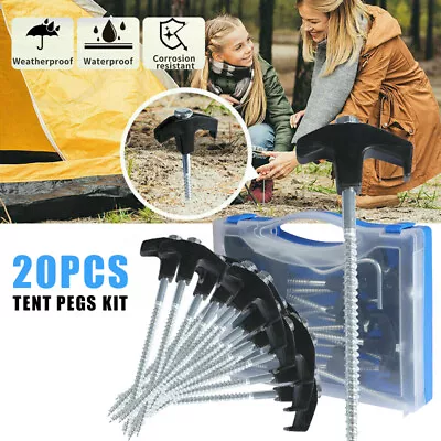 $24.99 • Buy 20x Camping Tent Pegs Heavy Duty Screw Steel In Ground Camping Outdoor Stakes