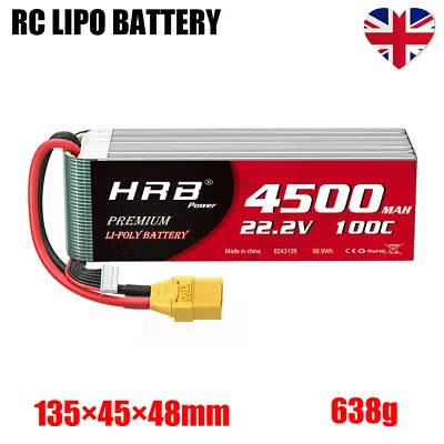 £69.99 • Buy HRB 22.2V 6S 4500mAh 100C XT90 Lipo Battery For RC Car Airplane Drone Boat