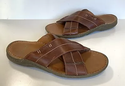 Mens CLARKS Brown Leather Mules Sliders/Sandals Size UK 9 G Great Cond • £22.50