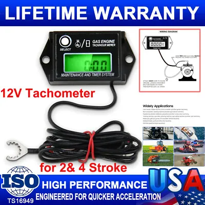 12V Tachometer Tiny Tach/Hour Meter For 2& 4 Stroke Small Engine Motorcycle Boat • $21.89