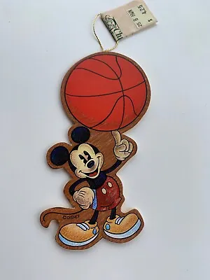 Vintage Disney Wood Mickey Mouse Christmas Ornament Treasure Chest Basketball • $4.99