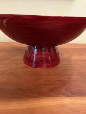 Large Red Wood Bamboo Swirl Footed Bowl Pier 1 Made In Vietnam • $21