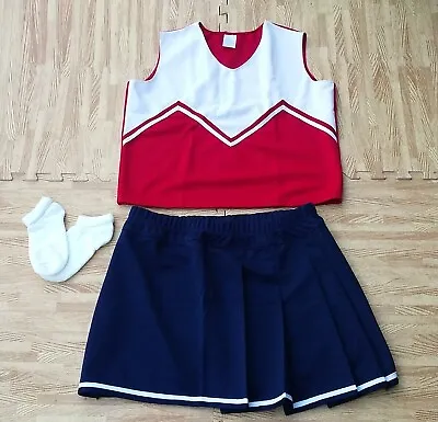 Adult M/L RED NAVY BLUE Cheerleader Uniform Top Skirt Socks 36-38/28-31  Cosplay • $29.99