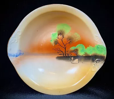 Vintage Hand Painted Nippon Lemon Dish Plate Raised Handle Water Lake Scene 6”  • $12.99