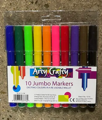 Jumbo Fibre Pens 10 Pack - Chunky Bright Drawing Writing Felt Tip Markers Kids • £4.99